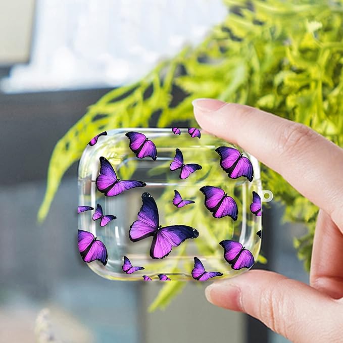 Maxjoy for AirPods 3 Case, Clear AirPod 3rd Generation Case for Women Men Cute Soft Protective AirPods 3 Cover with Keychain for AirPod 3rd Generation Charging Cover 2021, Butterfly Purple
