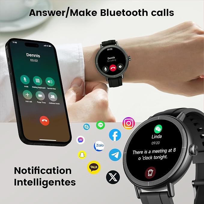 Smart Watch for Women, 1.27" HD Fitness Tracker with Bluetooth Calls(Answer&Make) IP68 Waterproof Smartwatch Compatible IOS/Android,100+ Sport Modes Watch with Heart Rate/Sleep Monitor Pedometer Black
