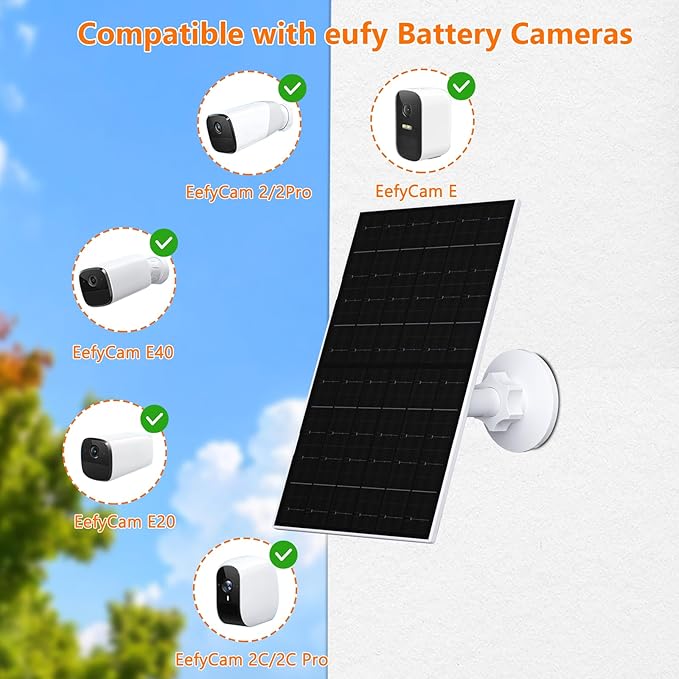 Zivif 7W Solar Panel Compatible with EufyCam, Solar Charger with USB-C & Micro USB Port for 5V Outdoor Rechargeable Battery Camera, IP65 Waterproof, 360° Adjustable Mount