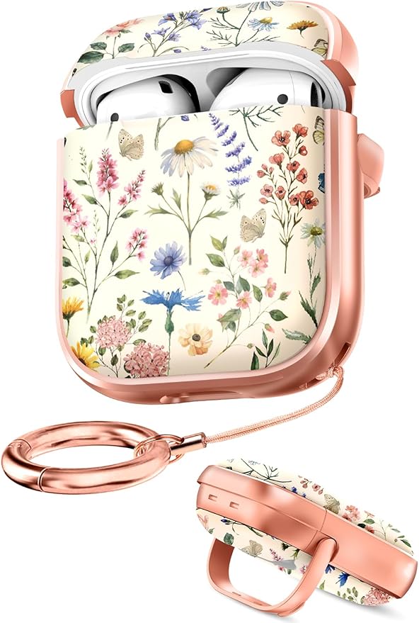 Coralogo for AirPods 2/1 Case with Safety Lock - Cute Cartoon for AirPods 1st/2nd Generation for Women Girls Fashion Stylish Retro Flower Pattern Design Kawaii Girly Girlish Hard Protective Cover