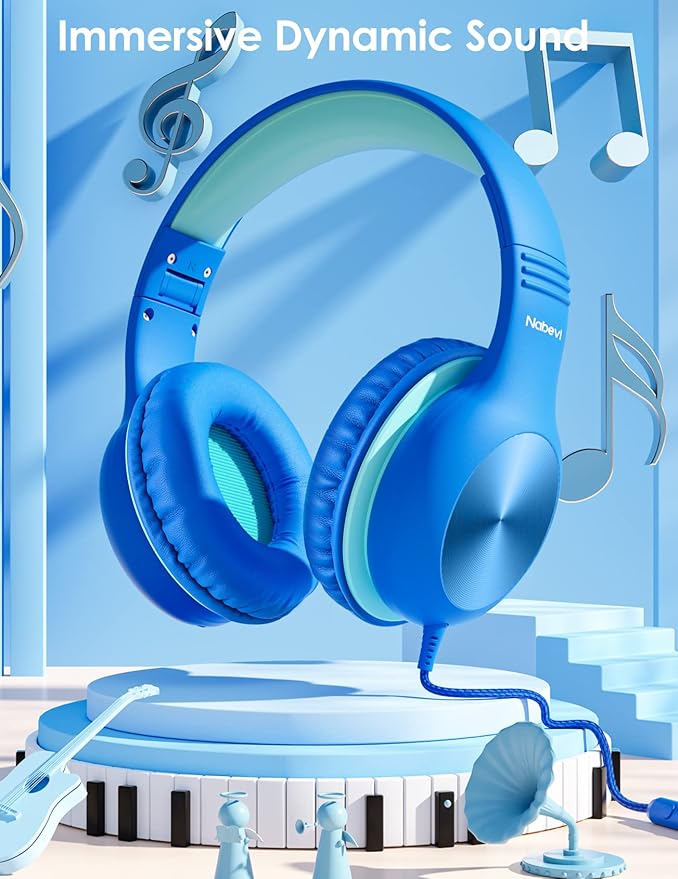 Kids Headphones with Cord, Over-Ear Headphones for Kids with Microphone, 85/94dB Volume Limit, Headset for Kid Boys Girls with Shareport, Wired Toddler Headphone for School/Tablet/iPad/Travel