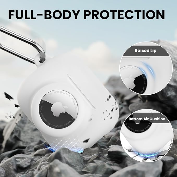2 in 1 Silicone Case Compatible with AirPods Pro 3 and AirTag 2/1, Shockproof Protective Case Cover for AirPods Pro 3rd Generation 2025 with Cleaner Kit & Carabiner (White)