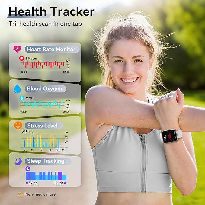 Smart Watch for Android Phones/iPhones, 1.85" HD Smart Watches for Women Men with Heart Rate/SpO2/Sleep Monitor, 3ATM Waterproof Fitness Tracker Watch with 120 Sport Modes, Health Tracker