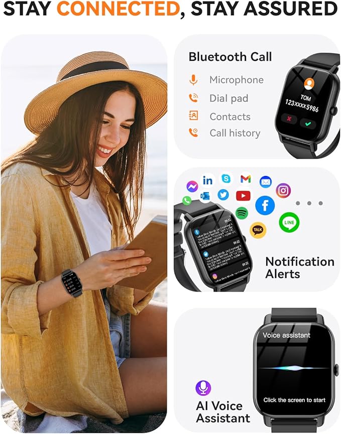 Smart Watches for Men Women(Answer/Make Call), 1.85 inch HD Fitness Tracker Watch with Activity Counter/ Sleep Monitor/ 110+ Sports Modes, IP68 Waterproof Smart Watch for Android iPhone iOS Compatible