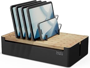 Prosumer's Choice Bamboo Charging Station for Multiple Devices - Wood Device Dock, Organizer Suitable Apple & Android Cell Phone, Tablet, iPad Cables Not Included, Metal & Bamboo Black - Image 1