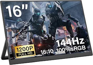16" 144Hz Portable Gaming Monitor,1920x1200P IPS FHD External Monitor, Dual Speakers USB-C HDMI Second Screen for Laptop PC Mac Phone Xbox PS4/5 Switch - Image 1