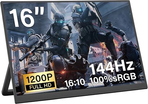 16" 144Hz Portable Gaming Monitor,1920x1200P IPS FHD External Monitor, Dual Speakers USB-C HDMI Second Screen for Laptop PC Mac Phone Xbox PS4/5 Switch - Image 2