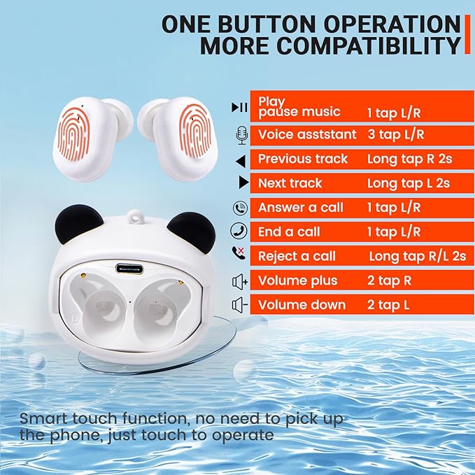 Kids Wireless Earbuds with Rotating Chaging Case Wireless Bluetooth Earbuds for Kids, Kid Ear Buds with Mic, 88dB Safe Volume, Earphones Earpods in-Ear for Android iOS Cell Phone Laptop, Panda