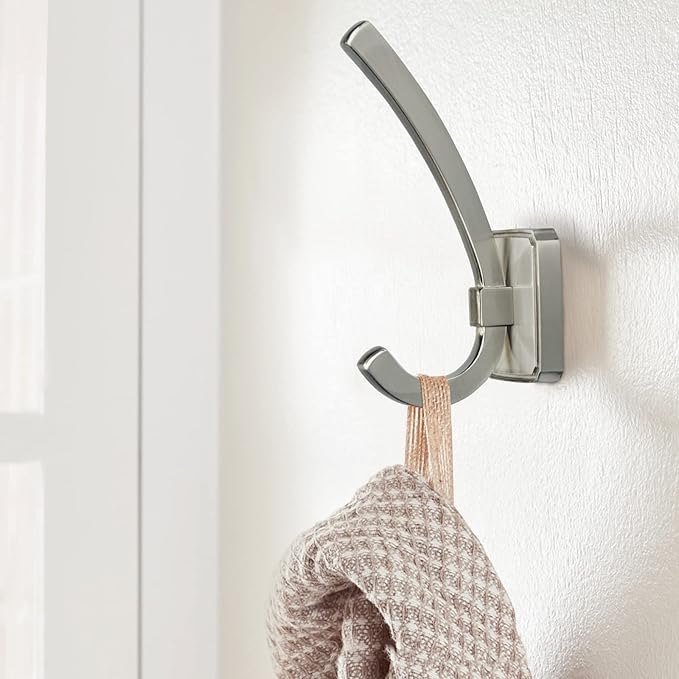 TUNNY Coat Hooks Square Base Wall Hanging - Matte Brushed Nickel Coat Hooks, 5 Pack, for Entry Shoe Cabinet, Wardrobe Bathroom Bedroom Furniture Hardware