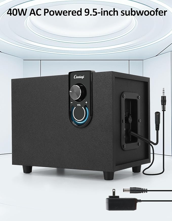 40W AC Powered Computer Speakers with Subwoofer, 2.1 Wooden PC Speaker with Subwoofer,4'' Woofer-Dual 3.5'' Satellites Speakers Woofer,Strong Bass,DSP Speakers with 3.5mm Inputs for PC/Laptop
