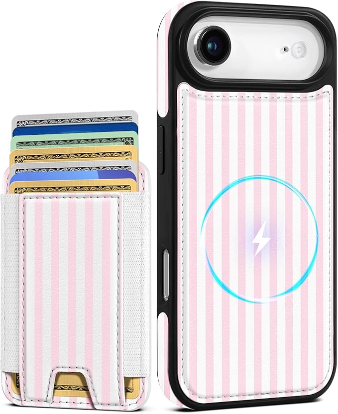 Shorogyt for iPhone Air Wallet Case - Fits 5 Cards, Compatible with Magsafe Detachable Magnetic Credit Card Holder Leather Cardholder Cute Phone Cover Women Girls for Apple 17 Air, Striped
