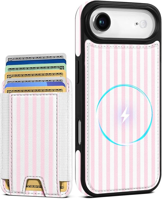 Shorogyt for iPhone Air Wallet Case - Fits 5 Cards, Compatible with Magsafe Detachable Magnetic Credit Card Holder Leather Cardholder Cute Phone Cover Women Girls for Apple 17 Air, Striped