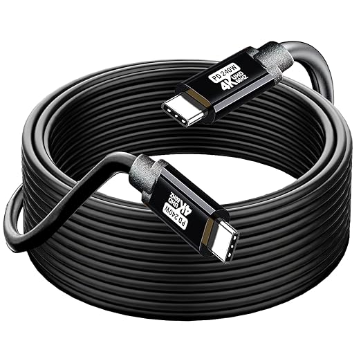 USB TYPE C to C Cable 60FT, 4K60HZ GEN2x2(Data usb2.0),TYPE C Video Output From USB3.2/ USB4.0 (NOT 100% Fast Charging) & Sync for Xreal MacBook Pro iPad Pro iPhone 15-16-17 Pro Portable Monitor