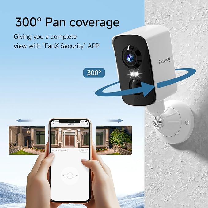 fanxiang 2K Magnetic Security Camera Outdoor Wireless Rechargeable Battery Camera WiFi, 300° Pan Rotating, AI Motion Detection, PIR, Spotlight, Siren, Two-Way Talk, IP65, SD/Cloud Storage