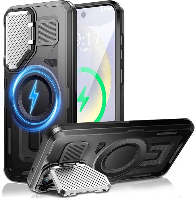 Camera Stand Case for Galaxy S23 Plus, [Compatible with MagSafe][Lens Cover] 2024 Version Military Grade Protective Soft Case for Samsung Galaxy S23 Plus 6.6" Men Women, Black