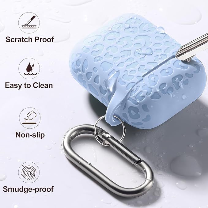 Leropard Engraved for AirPods Case Cover, Stylish Soft Silicone Protector with Keychain Compatible with Airpods 2nd/1st Generation Case,Front LED Visible,Lalic