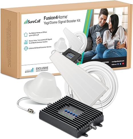SureCall Fusion4Home Cell Phone Signal Booster for Home & Office up to 4000 sq ft, Yagi Dome Antennas, Multi-User 5G/4G LTE Boosts Verizon, AT&T, Sprint, T-Mobile, FCC Approved, USA Company