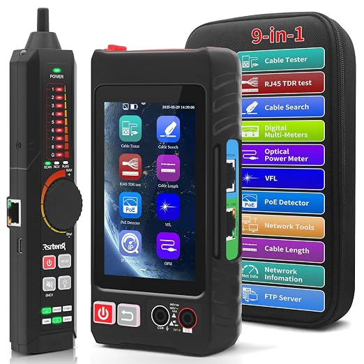 Multifunction Network Caber Tester,UTP Ethernet Cable Tester,Cable Tracer,4" IPS Touch Screen Network Tester Support DMM,OPM,Network Tools,POE++ Detect,RJ45 TDR,Length,FTP,NCV,IP/LLDP/CDP/PD/PPPOE