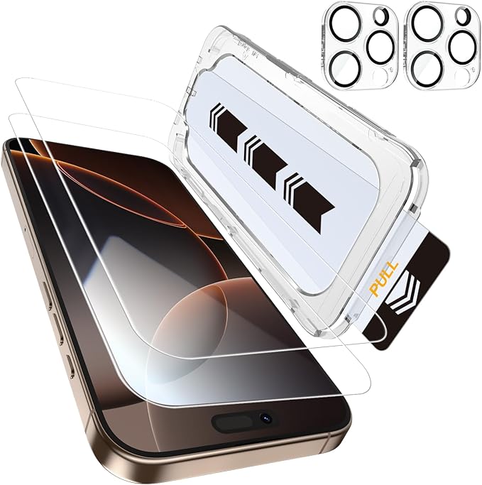 MOHAVE 2+2 Pack for iPhone 16 Pro Screen Protector 6.3" with Camera Lens Protector [Auto Alignment/Dust Removal] HD Clear Tempered Glass [Military Grade Shatterproof] Case Friendly