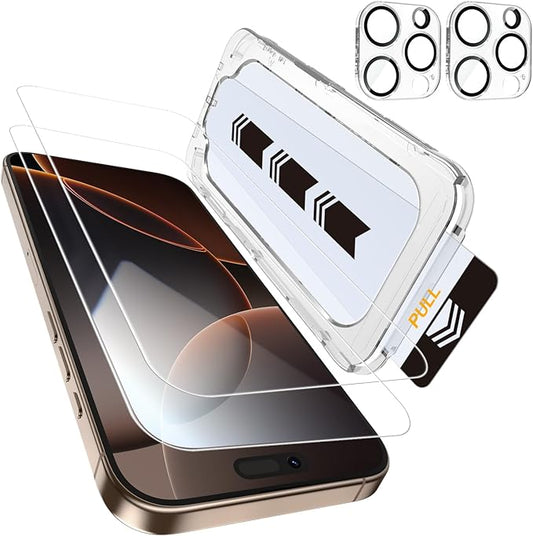 MOHAVE 2+2 Pack for iPhone 16 Pro Screen Protector 6.3" with Camera Lens Protector [Auto Alignment/Dust Removal] HD Clear Tempered Glass [Military Grade Shatterproof] Case Friendly