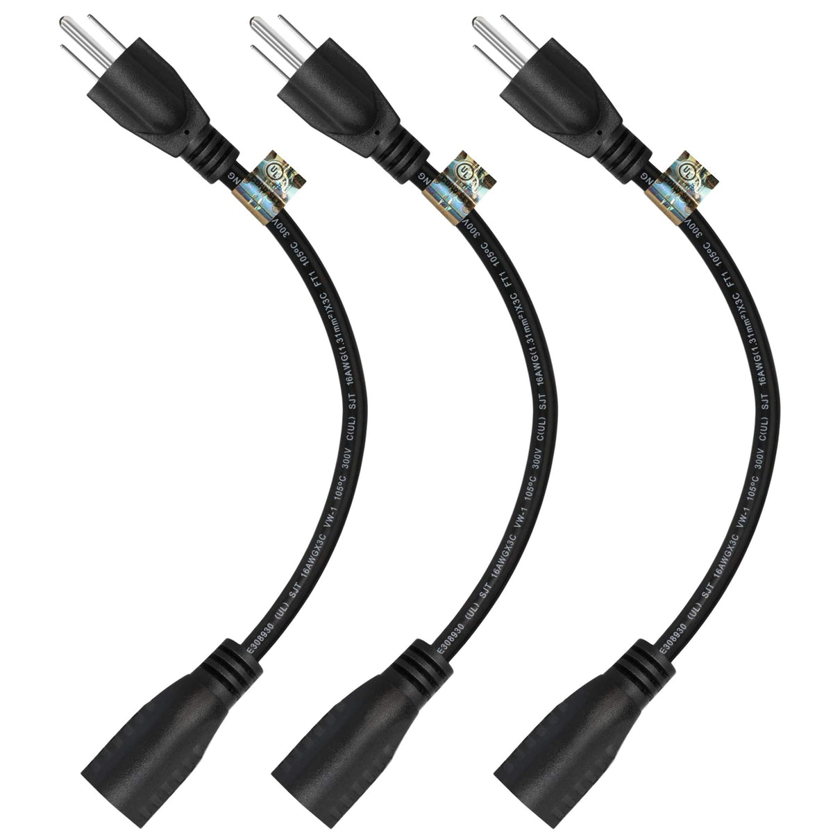 Short Extension Cord 1 Ft 12 Inches, 16AWG 3 Prong Male to Female Outlet Saver- Short Indoor and Outdoor Extension Cord- Power Extension Cord Black- Small Heavy Duty Extension Cable- Luxury Office