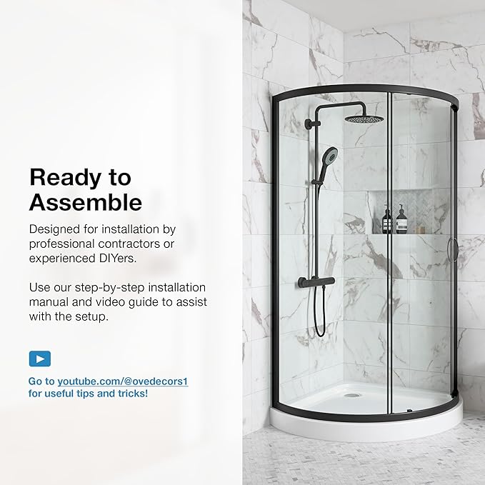 OVE Decors Breeze 36 in. Corner Shower Clear Sliding Door with Base in Black Finish