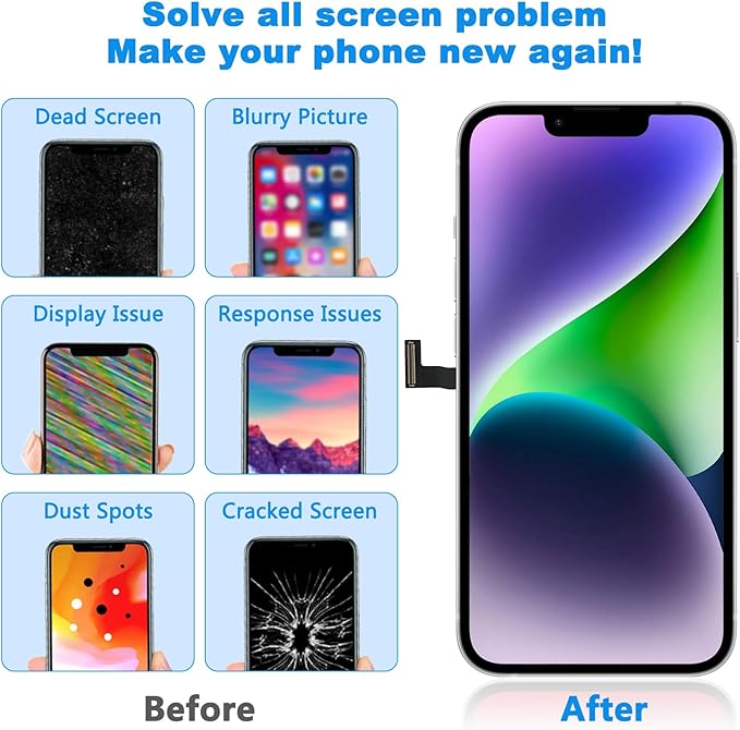 for iPhone 13 Pro Screen Replacement 6.1 Inch, 3D Touch LCD Screen Digitizer for A2483, A2636, A2638, A2639, A2640 with Repair Tools Kit+Screen Protector+Waterproof Frame Adhesive