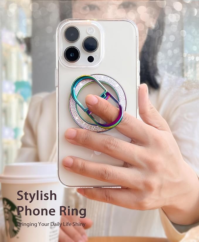 Magnetic Phone Grip for MagSafe Ring Holder Twinkle Finger Kickstand, Transparent Magnetic Phone Ring Grip for iPhone 16 15 14 13 12 Pro Max Plus & Android (Colorful)