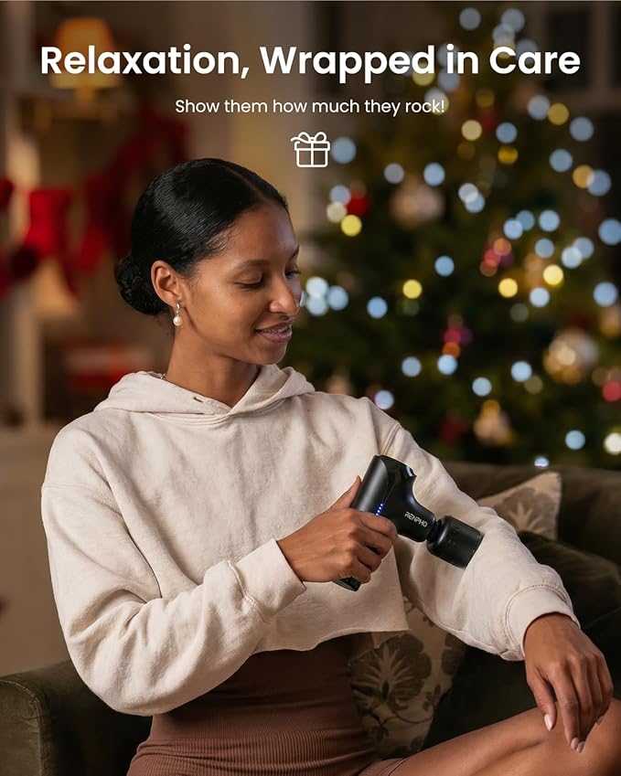 RENPHO Mini Thermacool Massage Gun with Heat and Cold, FSA Eligible HSA, Portable Deep Tissue Heated Relief, 5 Speed Settings, Travel Massage Gun with Carry Case, Quiet Back Massager