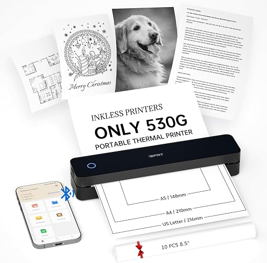 iDPRT Portable Printer Wireless for Travel, Inkless Thermal Printers