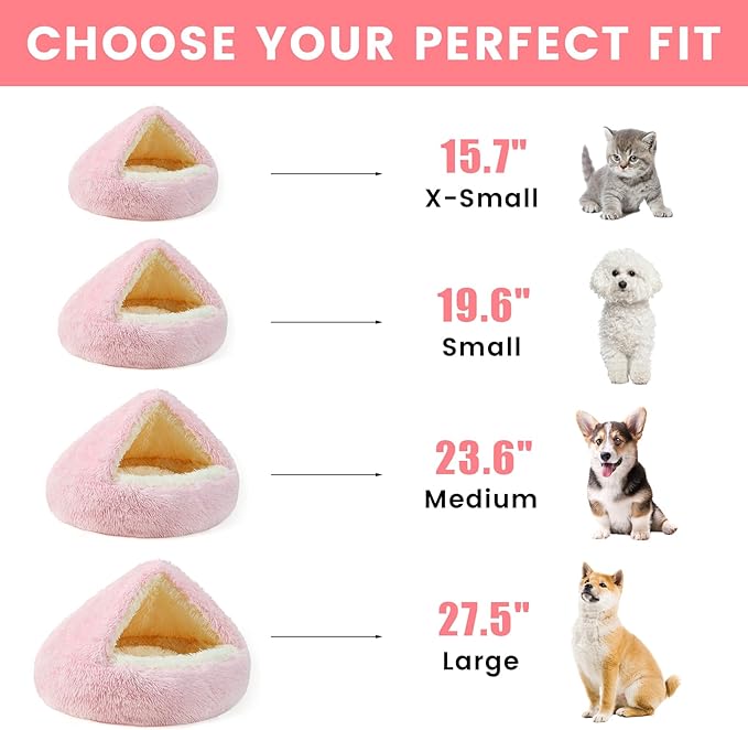 NOYAL Round Hooded Donut Dog Bed for Small & Medium Pets - Plush Fluffy Anti-Anxiety Cat Cave Bed with Cover
