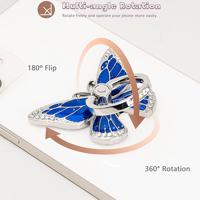 Butterfly Cell Phone Ring Grip Holder, 360 Degrees Rotation Phone Ring Grip Stand, Metal Finger Kickstand Compatible with iPhone, Samsung Galaxy,Android Phone