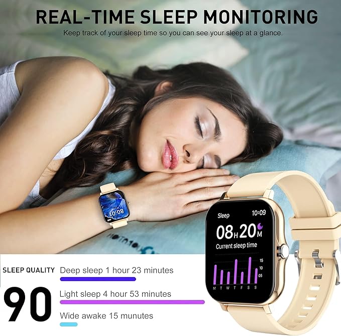 Smart Watch, 1.81" Upgraded Full Touchscreen Smart Watch for Android iPhones with Heart Rate Blood Pressure Monitor, Multiple Sports Fitness Tracker with Smart Watches for Women Men (Gold)