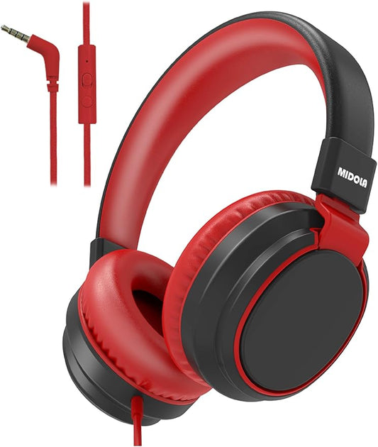 MIDOLA Volume Limited 85/110dB Kids Headphone Over-Ear/On-Ear Foldable Sound Noise Protection Headset with Inline AUX 3.5mm Cord w/Mic for Child School Cellphone Pad PC Notebook Black