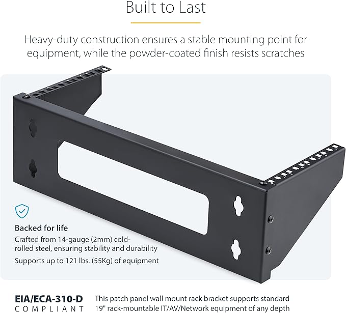 StarTech.com 4U Vertical Wall-Mount Bracket for 19inch Rack Mountable Equipment, 121lb/55kg Capacity, for Patch Panels/Servers