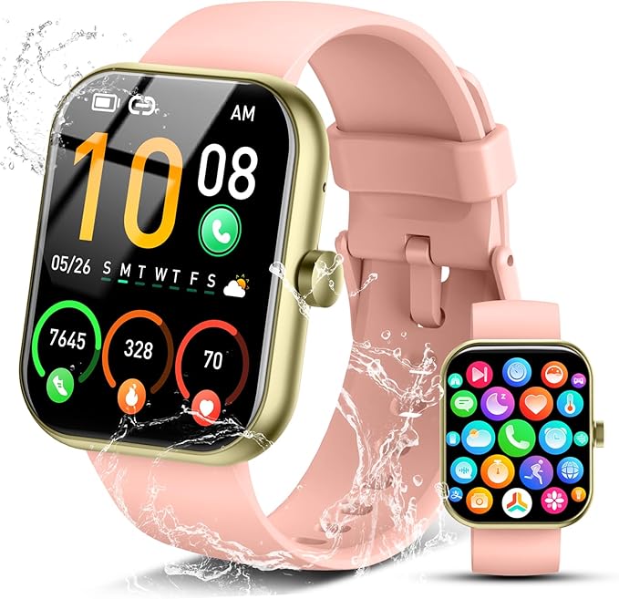 Smart Watch for Men Women (Answer/Make Call), 1.96" HD Fitness Tracker Running Watch, IP68 Waterproof,Pedometer, Sleep/Step/Activity/Heart Rate Monitor,110+ Sport Mode Smartwatch for Android,Pure Pink