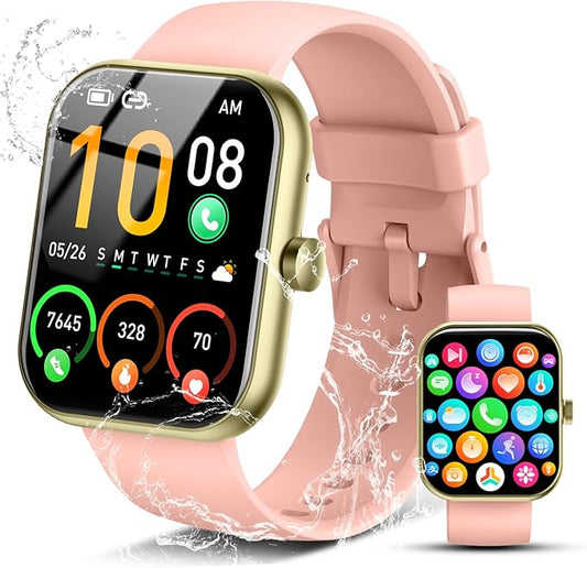 Smart Watch for Men Women (Answer/Make Call), 1.96" HD Fitness Tracker Running Watch, IP68 Waterproof,Pedometer, Sleep/Step/Activity/Heart Rate Monitor,110+ Sport Mode Smartwatch for Android,Pure Pink