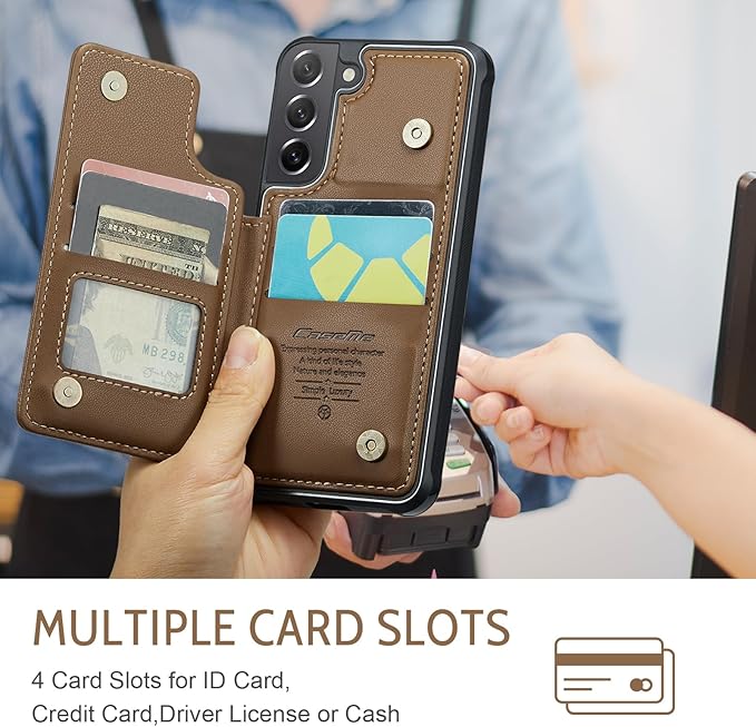 Bemal for Samsung Galaxy S21 FE Wallet Case with Card Holder, RFID Blocking, Shockproof Leather Kickstand for Men and Women, Durable Protective Phone Cover for 6.4", Brown