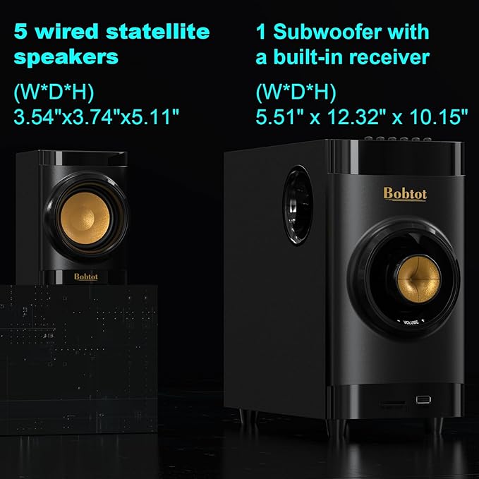 Bobtot Home Theater System Small 4" Subwoofer 200W 5.1/2.1 Channel Surround Sound System with ARC Optical Bluetooth Input