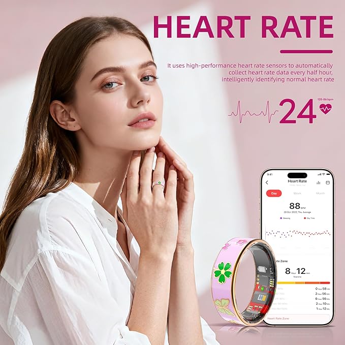 Smart Ring Men & Women Ring Sleep Tracker Pedometer Long Battery Life No Subscription Fee, IP68 Waterproof (Pink, 6)