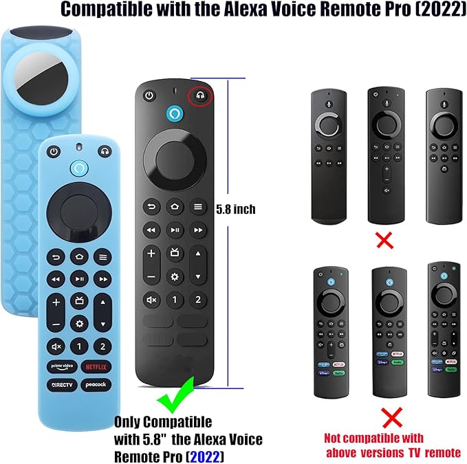 TV Remote Pro Cover for Airtag Remotes Controller Finder Case Glow in The Dark, for Firetv Alexa Voice Remote Pro 2022 and Tile Sticker,for Smart TVs Streaming Media Players Skin(Glow Blue)
