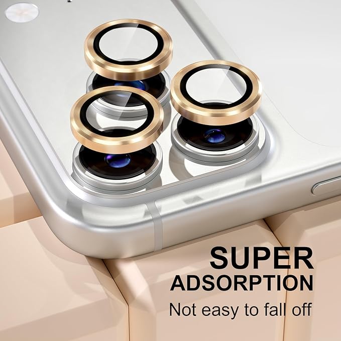 Misea Compatible for iPhone 17 Pro/iPhone 17 Pro Max Camera Lens Protector, Ultra-HD Tempered Glass Camera Cover Screen Protector Metal Individual Ring Protector Decoration Accessories, Gold