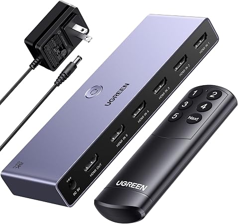 UGREEN 8K@60Hz HDMI Switch 5 in 1 Out, Aluminum, HDR10+, with Remote