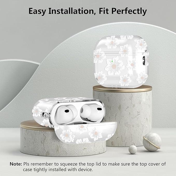 for Airpods pro 3 Case Clear,Cute White Camellia Design for Airpods pro 3 Case Cover,Shockproof Soft TPU Skin Accessories with Girly Flower Keychain&Cleaning Pen for Women Girls-Clear
