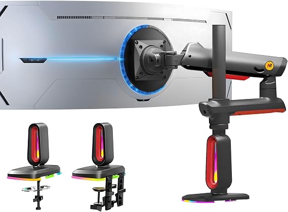 NB Extra Height Gaming Monitor Arm for 32 to 60 Inches Screen, Load up to 20 kg, VESA 75/100, RGB-Light, Heavy Duty, Multi Angle Adjustable, Premium Aluminum, Long Arm Extension Red