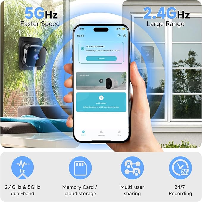 AXB 4K Window Security Camera for Home: 2.4GHz&5GHz WiFi Window Camera with Dual-Light Color Night Vision - Indoor Window Cam with Motion Detection for Home Security 2Pack