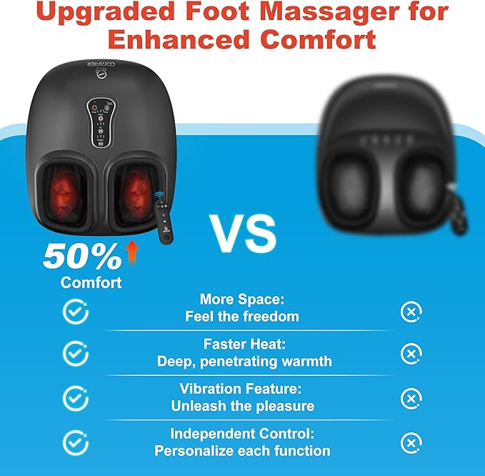 COMFIER Shiatsu Foot Massager with Heat, Kneading Rolling,Vibration, Compression,Remote Control,Foot Massage for Neuropathy,Plantar Fasciitis,Size 13“