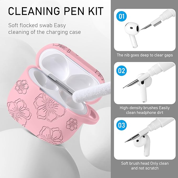 Maxjoy for Apple Airpods 4th Generation Case Cover(2024), Silicone Case with Cleaner Kit & Keychain Compatible Compatible with Airpods 4 case for Women,Men(Pink Flowers)