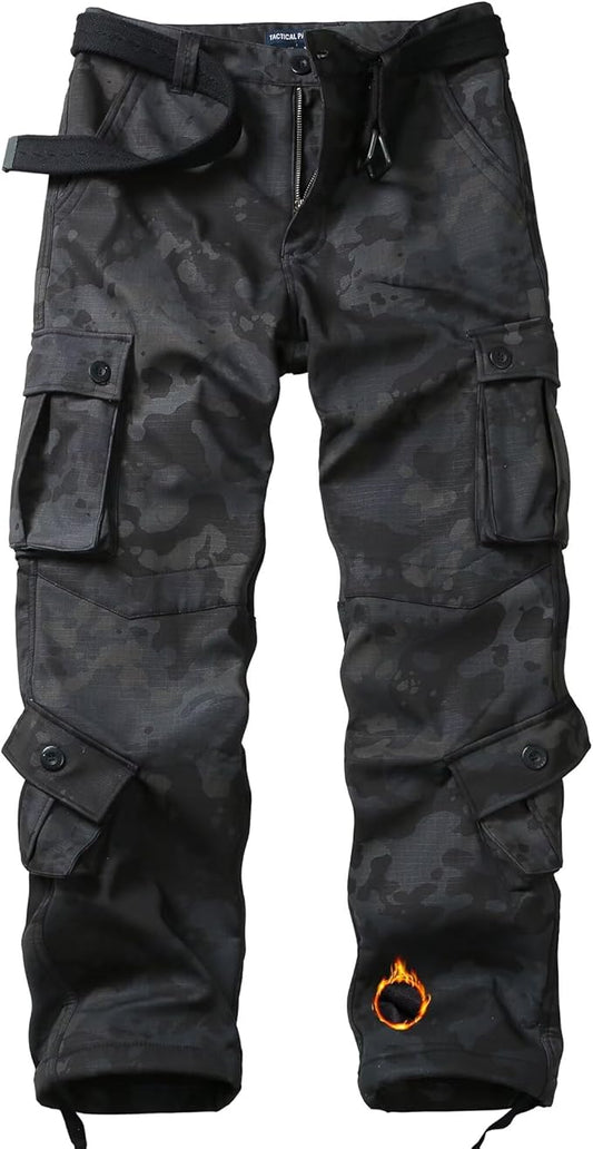 KOCTHOMY Men’s Fleece Lined Hiking Pants,Winter Outdoor Thermal Casual Work Cargo Pants with Multi Pockets, No Belt.