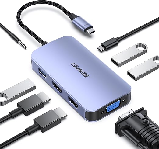 BENFEI USB C Hub 8-in-1 Grey, Docking Station with Triple Display - Image 6
